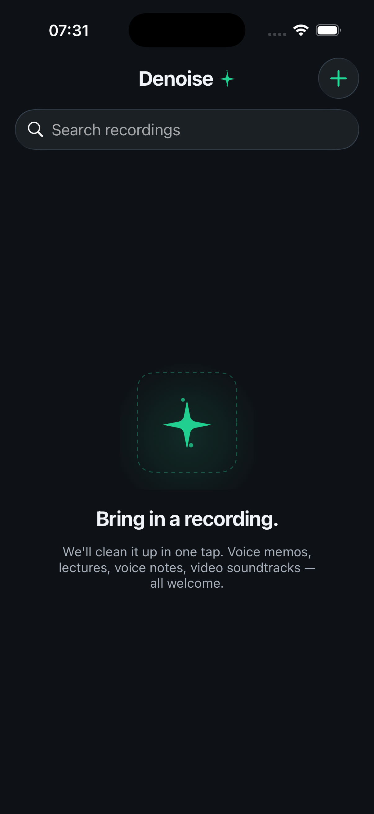 Import — Denoise app screen
